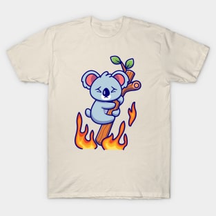 Cute Koala Hanging On Burning Tree T-Shirt